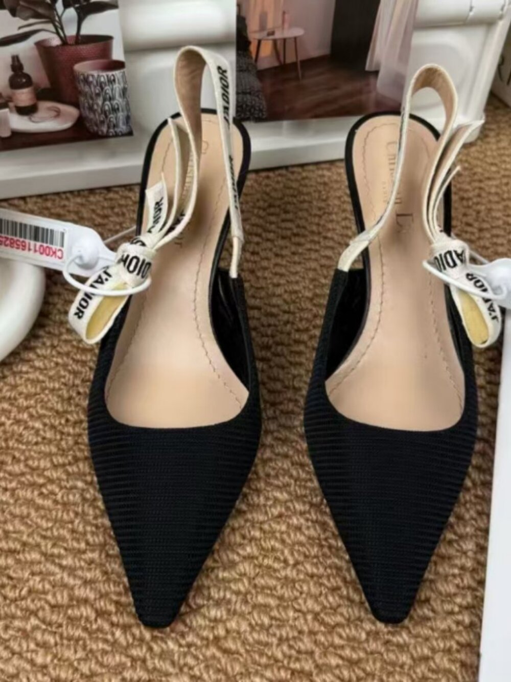 Dior J'Adior Black Canvas Slingback Heels